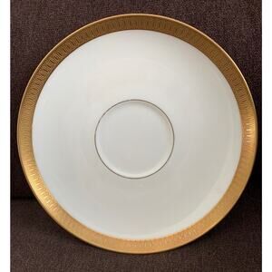 Vintage Mikasa Pembroke 6 1/8" Saucer Plate Bone China White Gold Verge Trim